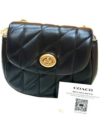 Coach Quilted Leather Turnlock Crossbody Bag C018 NWT Black Gold