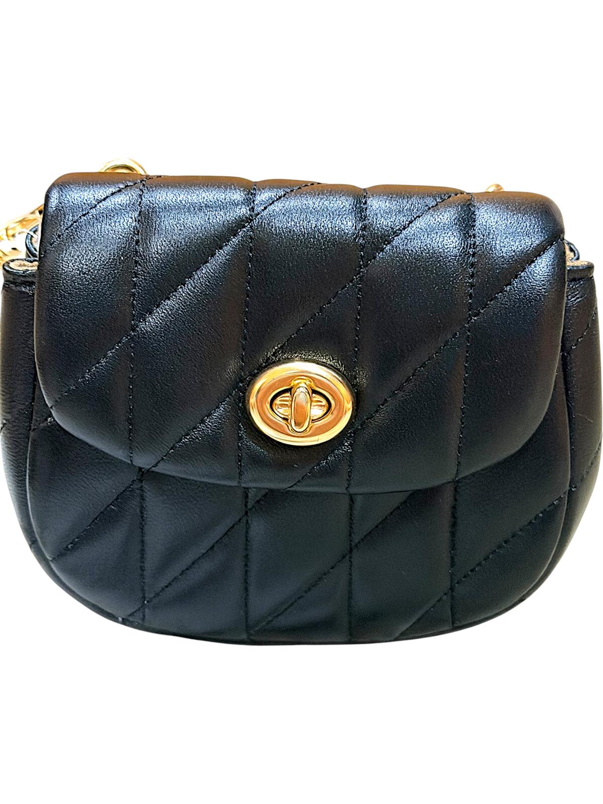 Coach Quilted Leather Turnlock Crossbody Bag C018 NWT Black Gold