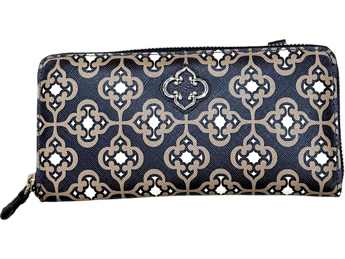 Brighton Printed Crossbody Wallet Pouch Black Silver-Tone Hardware