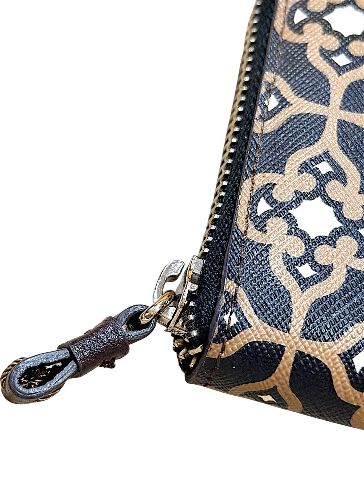 Brighton Printed Crossbody Wallet Pouch Black Silver-Tone Hardware
