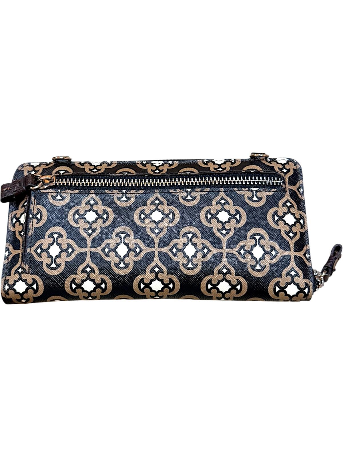 Brighton Printed Crossbody Wallet Pouch Black Silver-Tone Hardware