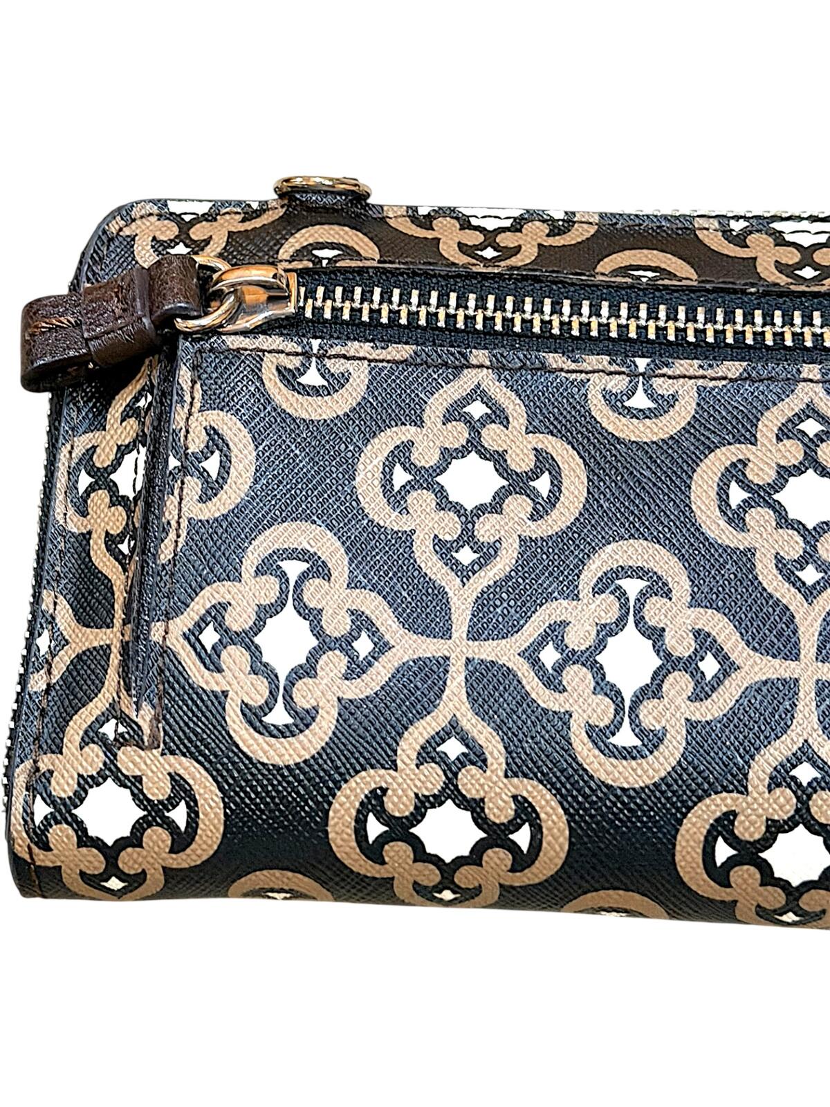 Brighton Printed Crossbody Wallet Pouch Black Silver-Tone Hardware