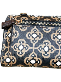 Brighton Printed Crossbody Wallet Pouch Black Silver-Tone Hardware