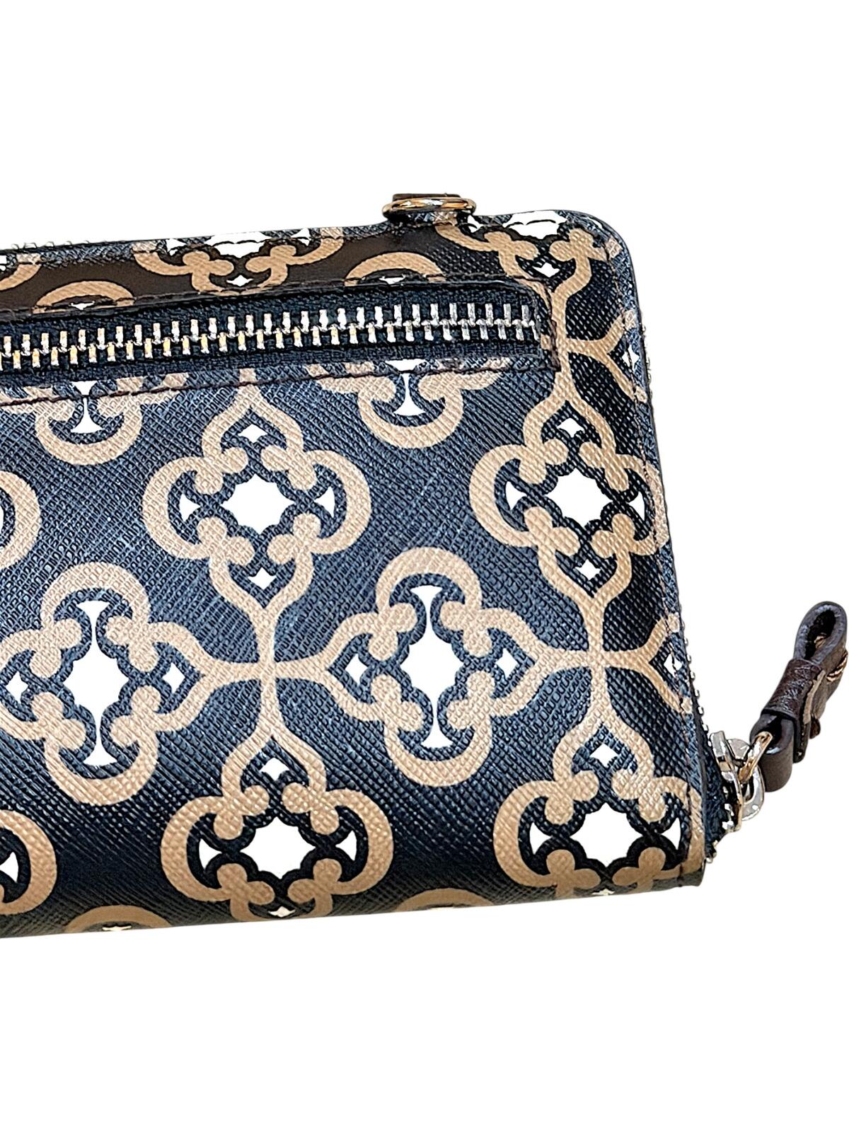 Brighton Printed Crossbody Wallet Pouch Black Silver-Tone Hardware