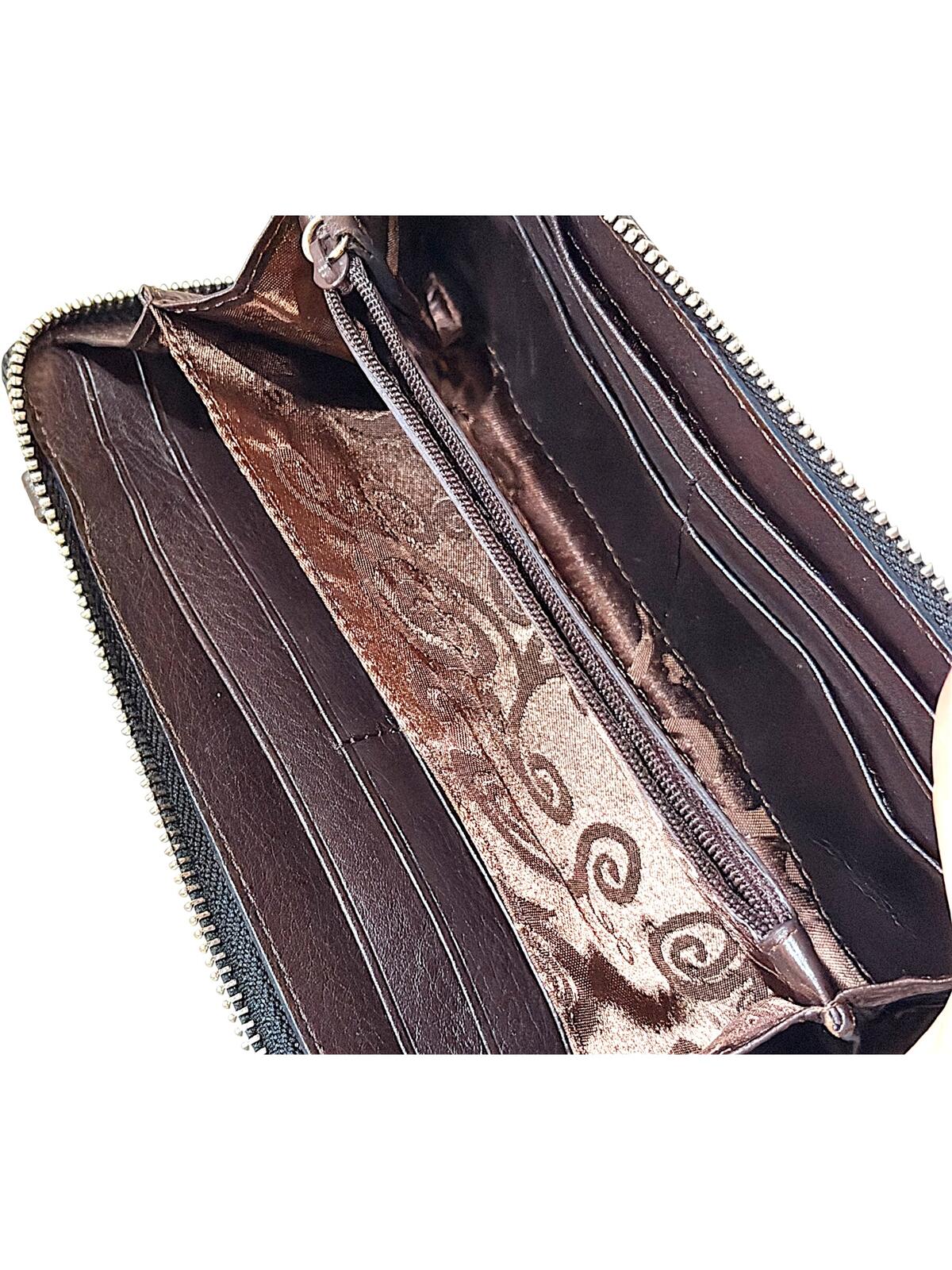 Brighton Printed Crossbody Wallet Pouch Black Silver-Tone Hardware