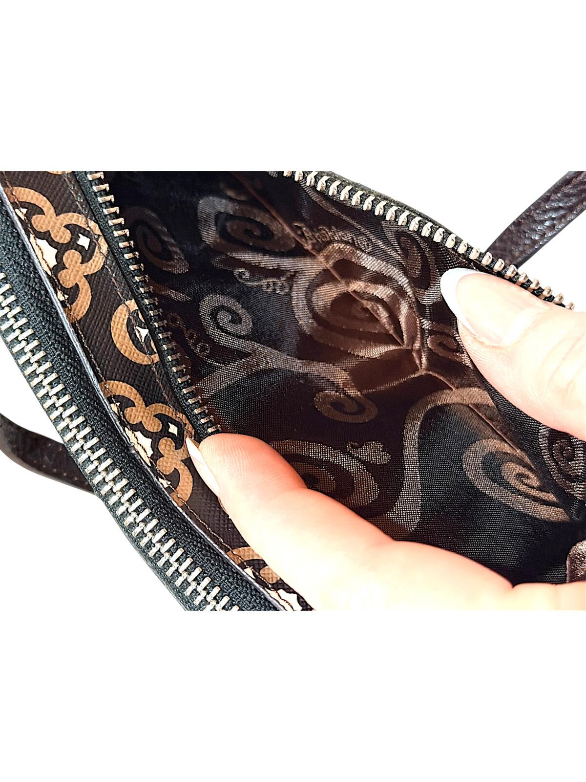 Brighton Printed Crossbody Wallet Pouch Black Silver-Tone Hardware