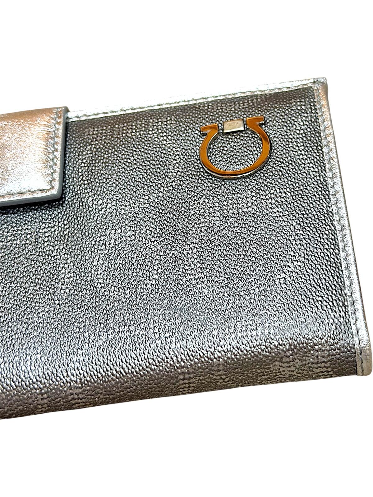 Salvatore Ferragamo Silver Leather Wallet NWOT