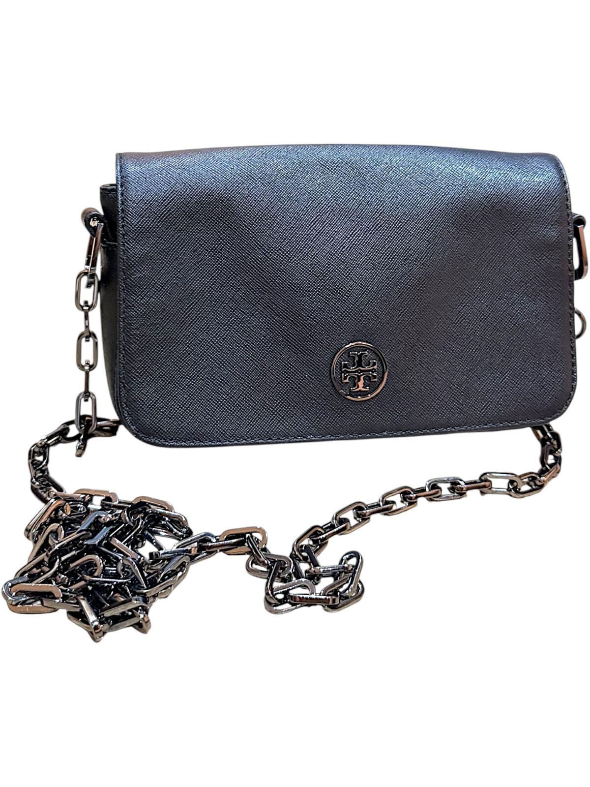 Tory Burch Black Saffiano Leather Crossbody Bag with Chain Strap
