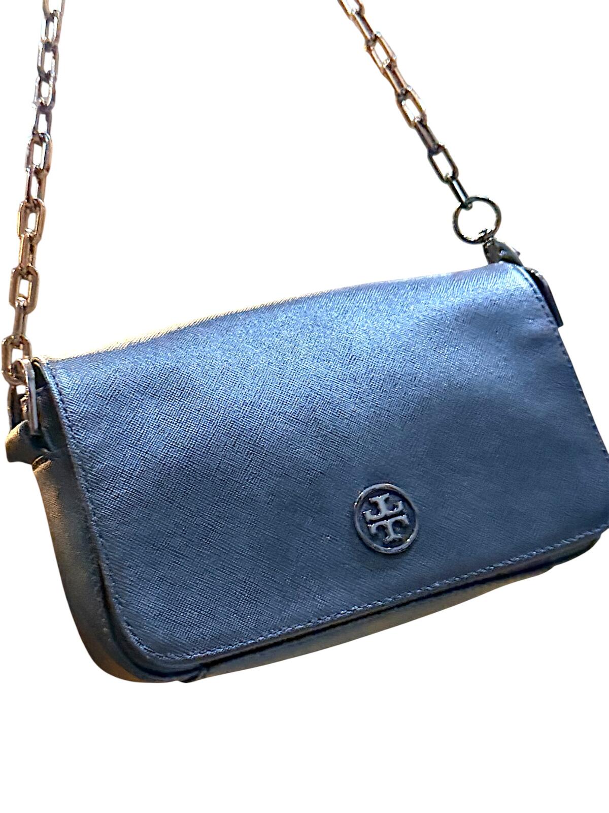 Tory Burch Black Saffiano Leather Crossbody Bag with Chain Strap