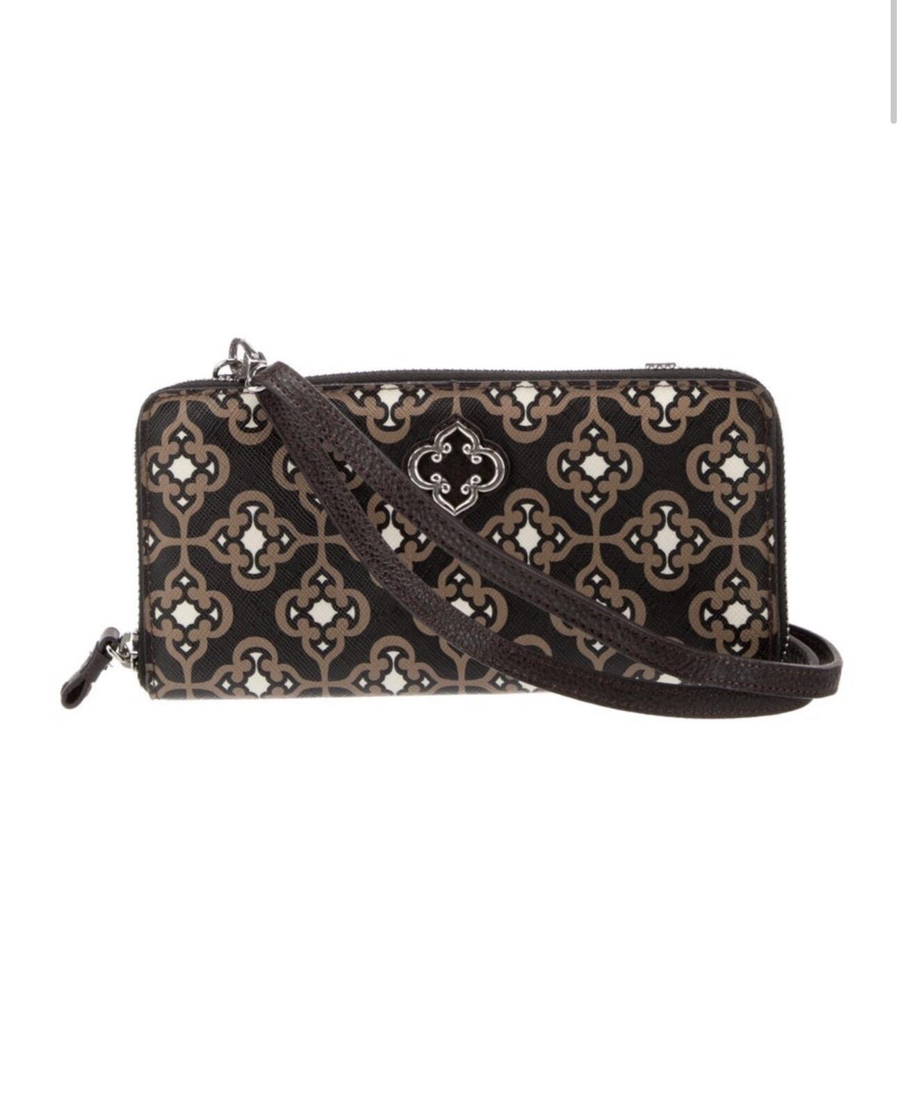 Brighton Printed Crossbody Wallet Pouch Black Silver-Tone Hardware