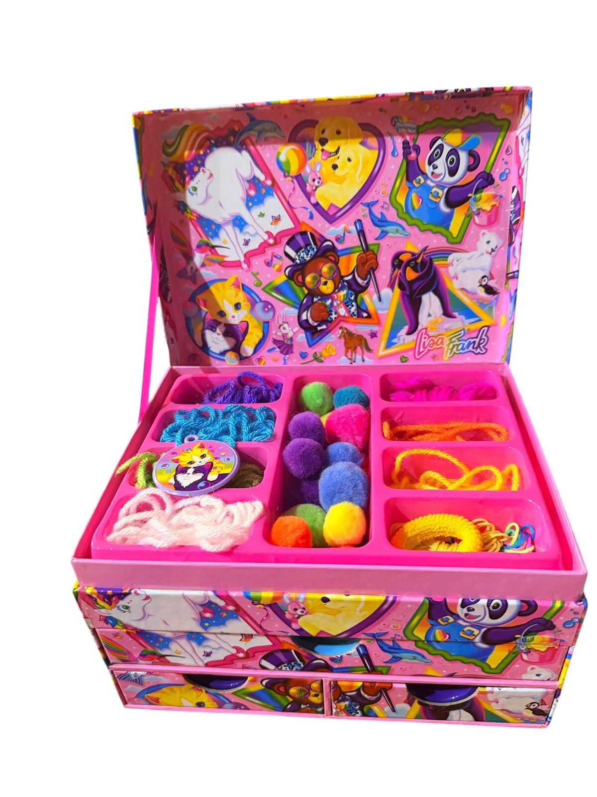 Vintage Y2K Lisa Frank Jewelry Box Craft Organizer Rainbow Animals Activity Set
