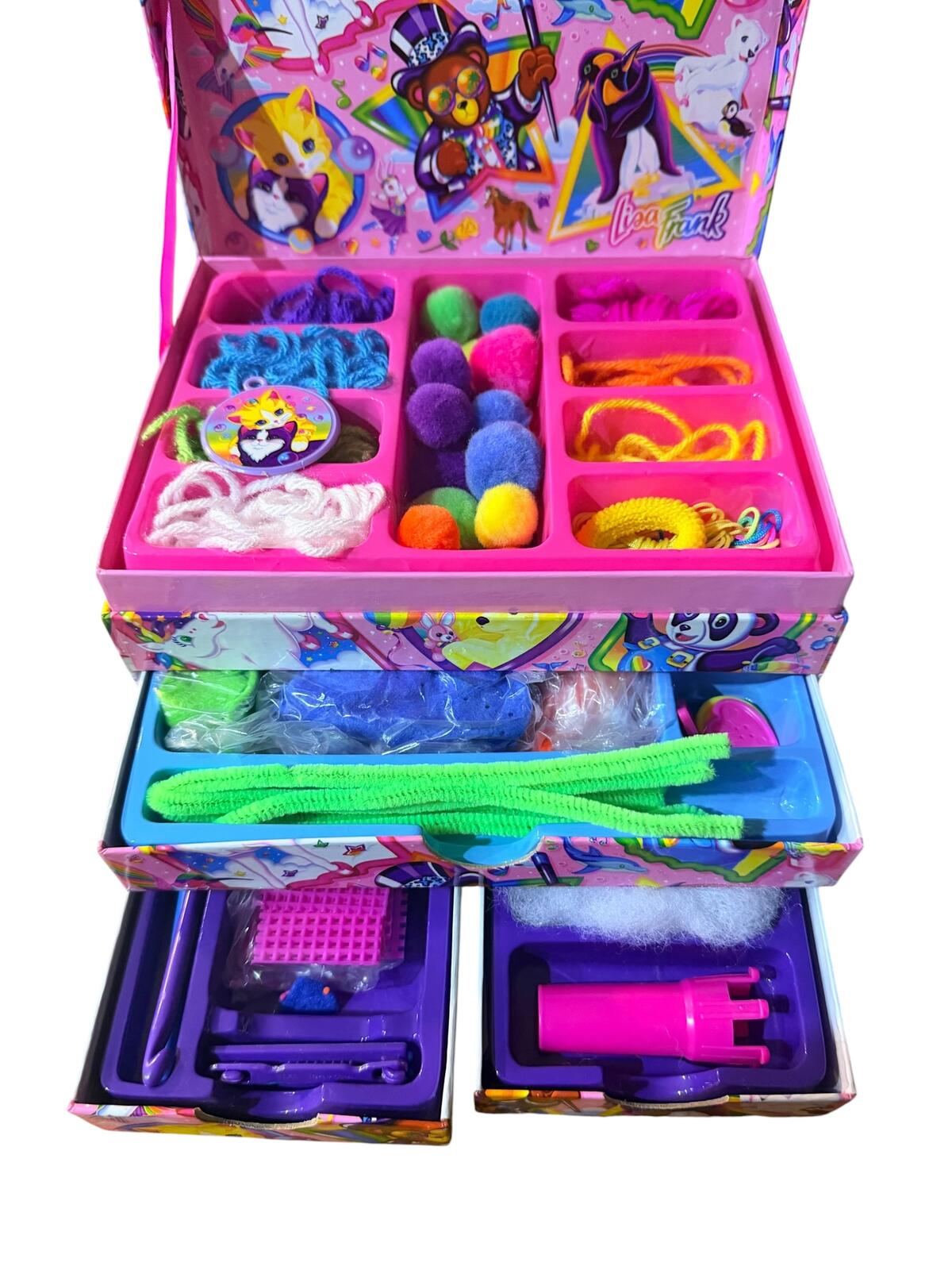 Vintage Y2K Lisa Frank Jewelry Box Craft Organizer Rainbow Animals Activity Set