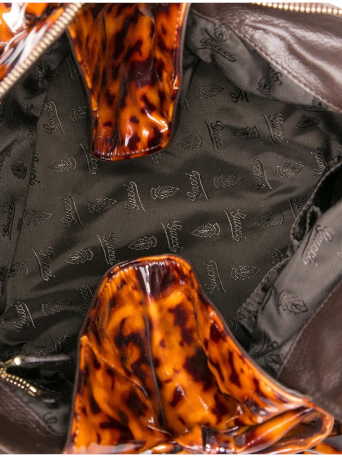 Gucci Hysteria Patent Leather Animal Print Brown Tortoise Patent Satchel