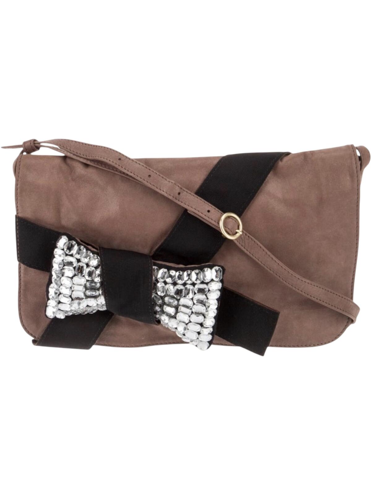 See by Chloé Crystal Bow Suede Messenger Bag Brown Crossbody Shoulder Bag