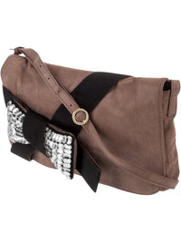 See by Chloé Crystal Bow Suede Messenger Bag Brown Crossbody Shoulder Bag
