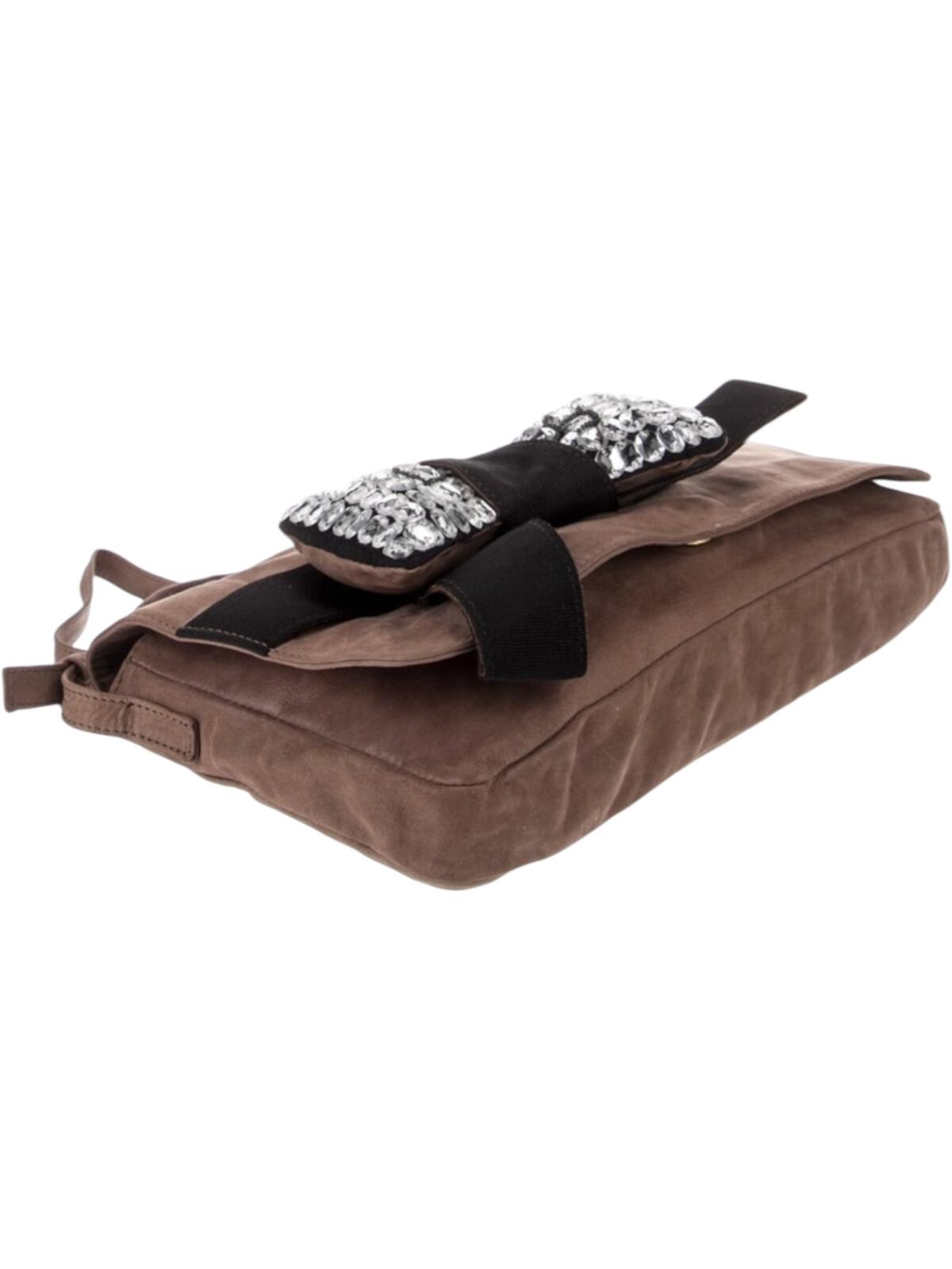 See by Chloé Crystal Bow Suede Messenger Bag Brown Crossbody Shoulder Bag
