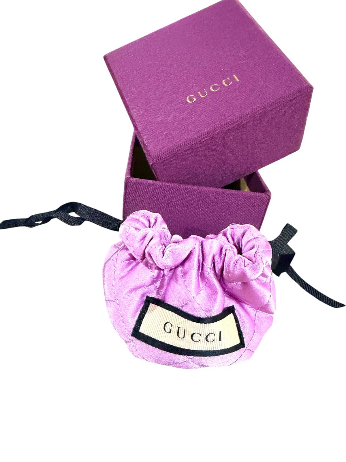 Gucci Crystal & Resin Interlocking GG Flower Ring Blue Gold Tone Size S 6.25