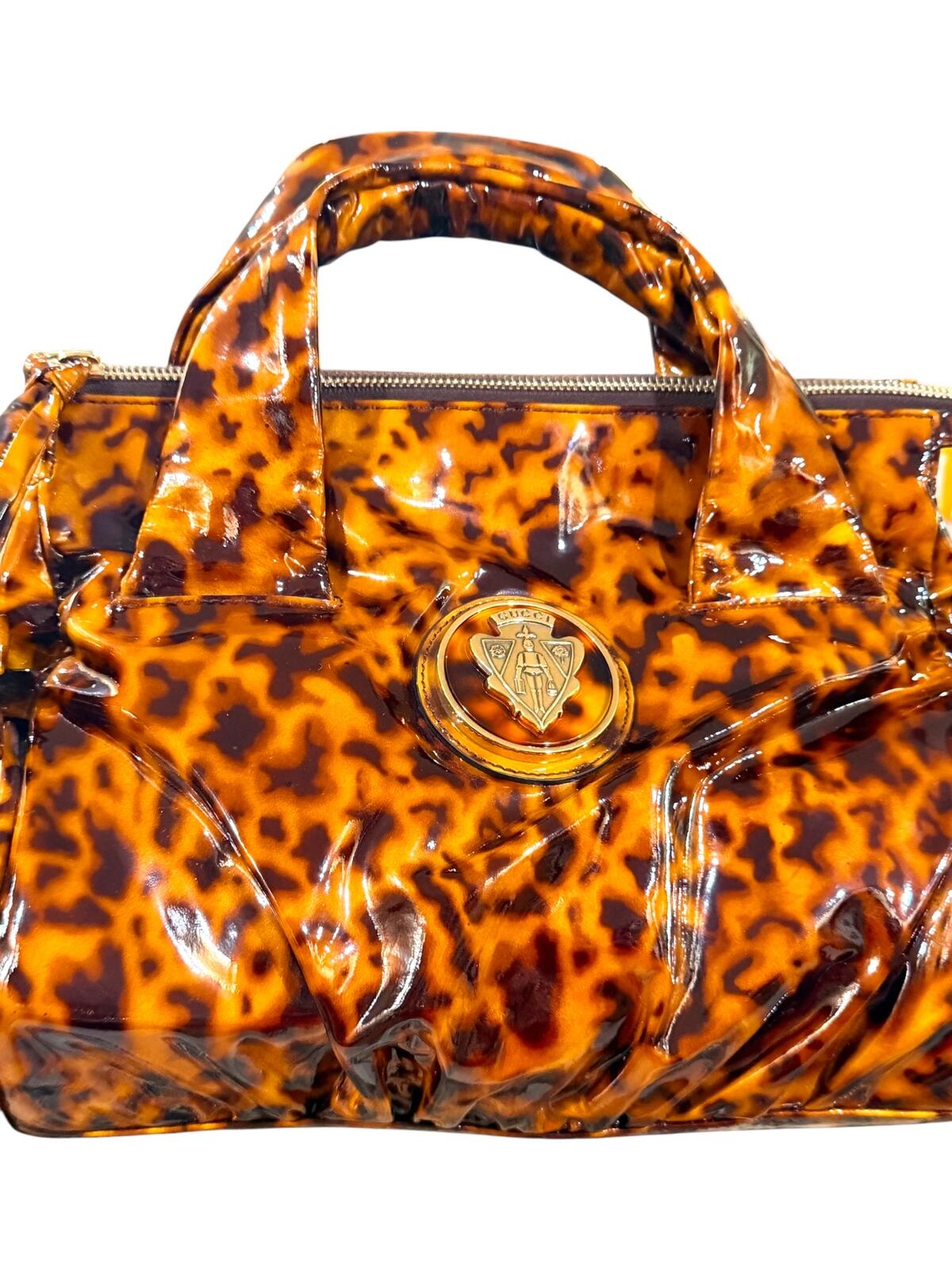Gucci Hysteria Patent Leather Animal Print Brown Tortoise Patent Satchel