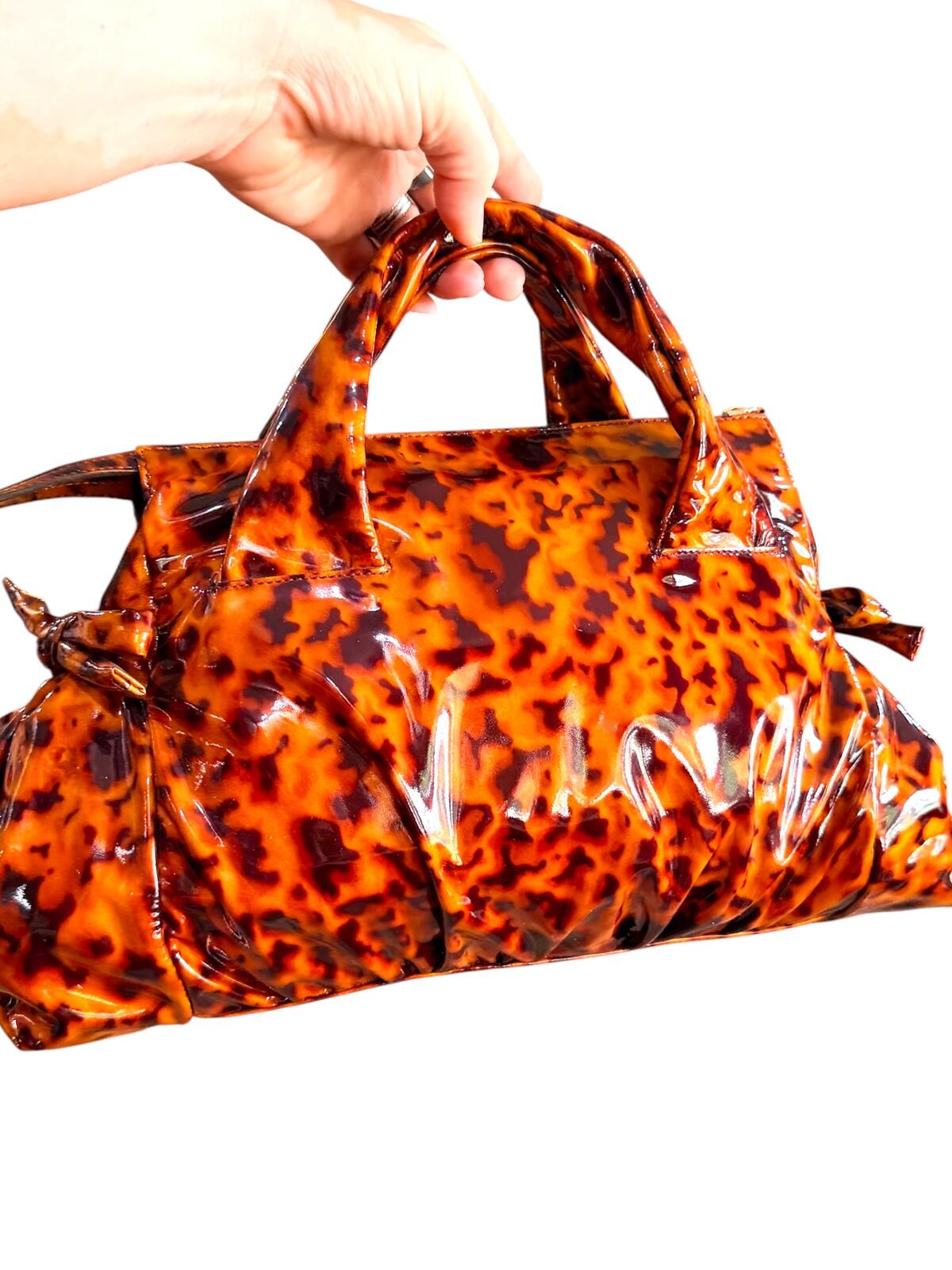 Gucci Hysteria Patent Leather Animal Print Brown Tortoise Patent Satchel