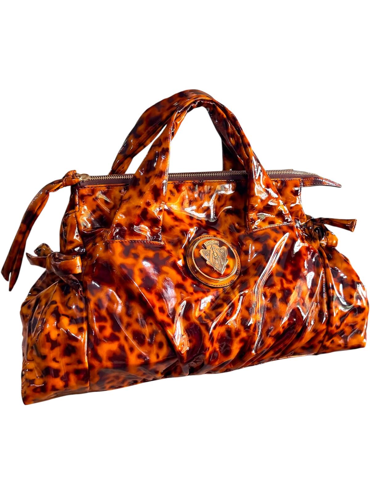 Gucci Hysteria Patent Leather Animal Print Brown Tortoise Patent Satchel