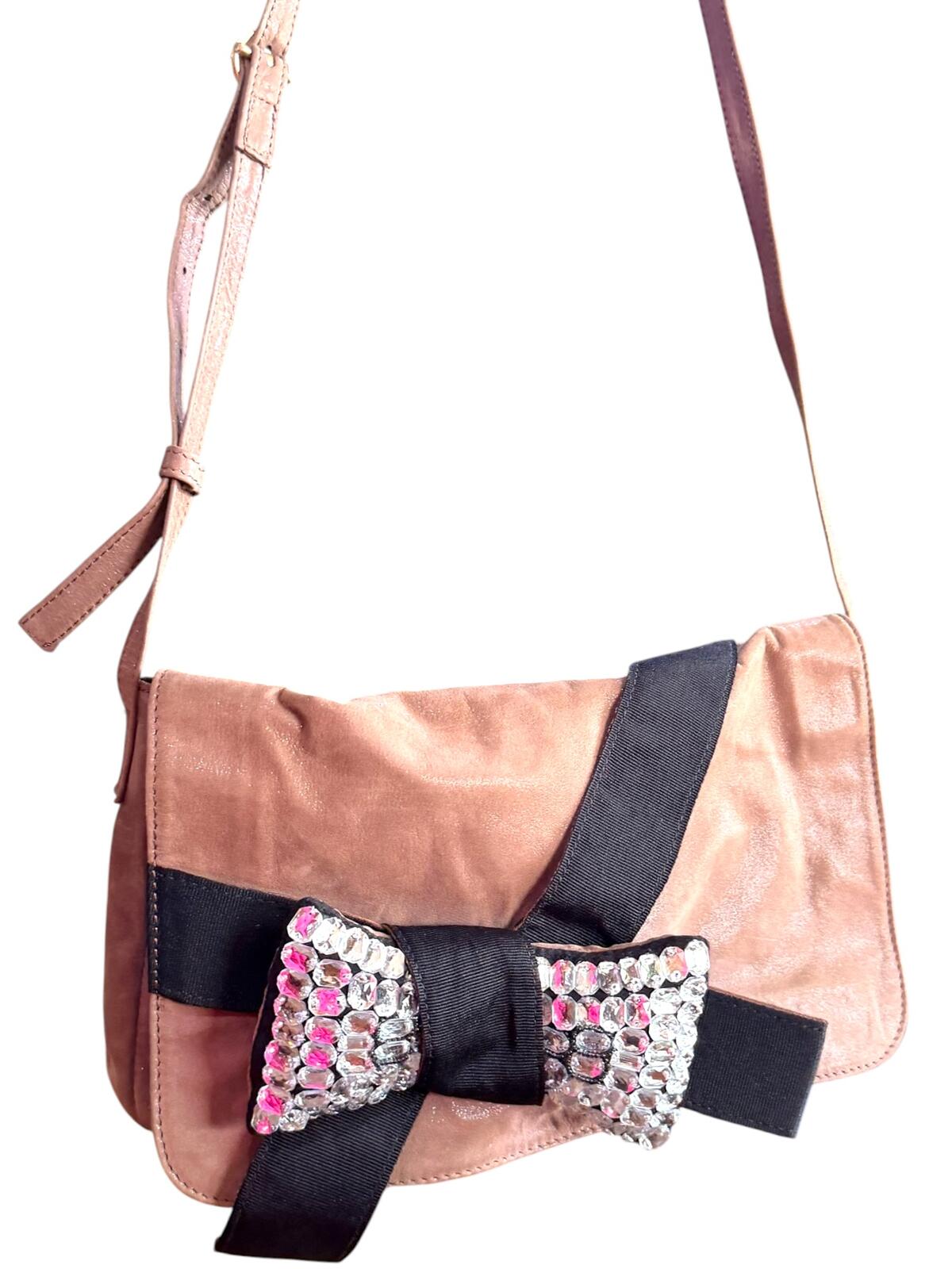 See by Chloé Crystal Bow Suede Messenger Bag Brown Crossbody Shoulder Bag