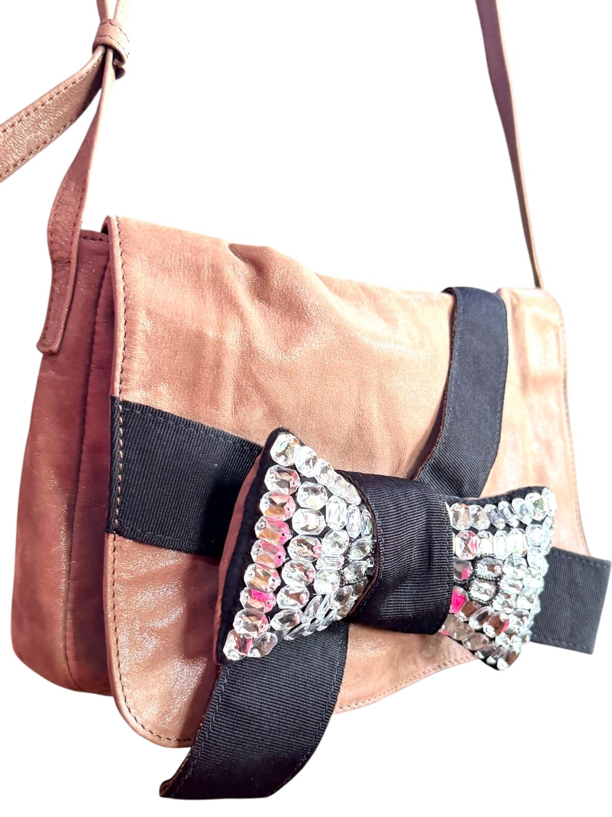 See by Chloé Crystal Bow Suede Messenger Bag Brown Crossbody Shoulder Bag