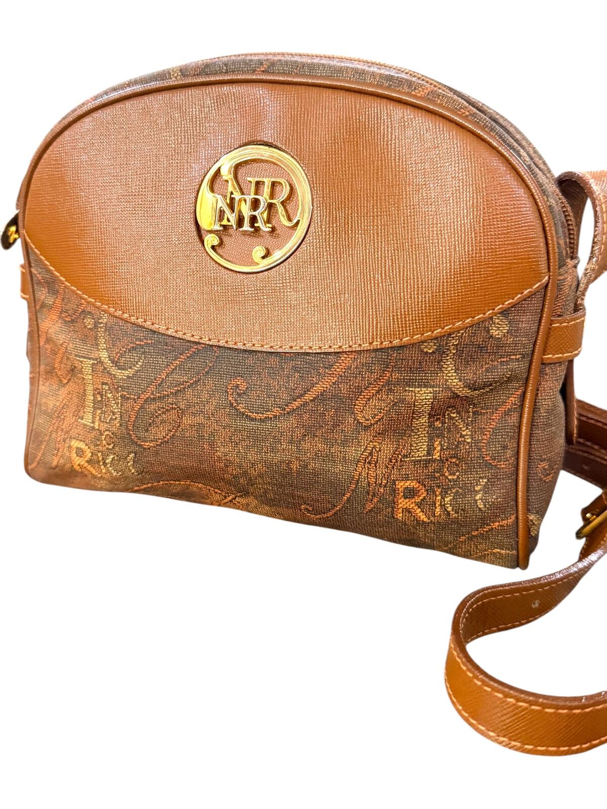 Nina Ricci Brown Leather and Canvas Crossbody Bag