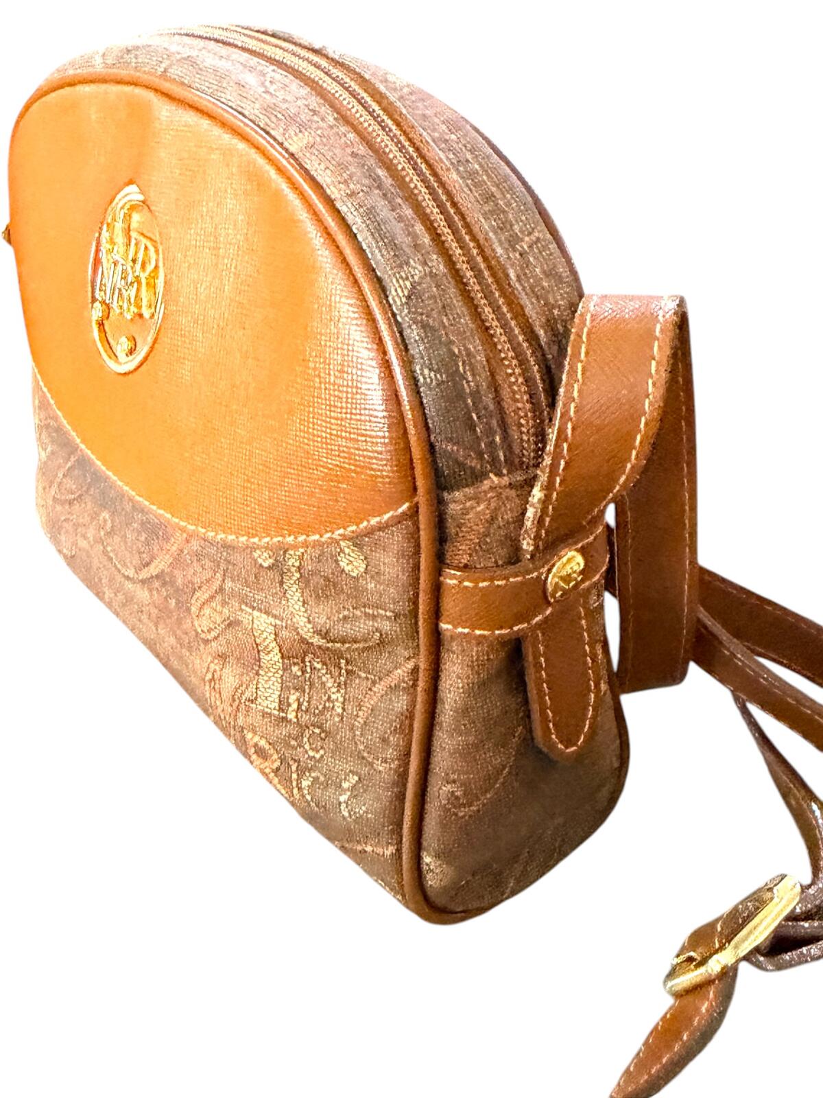 Nina Ricci Brown Leather and Canvas Crossbody Bag