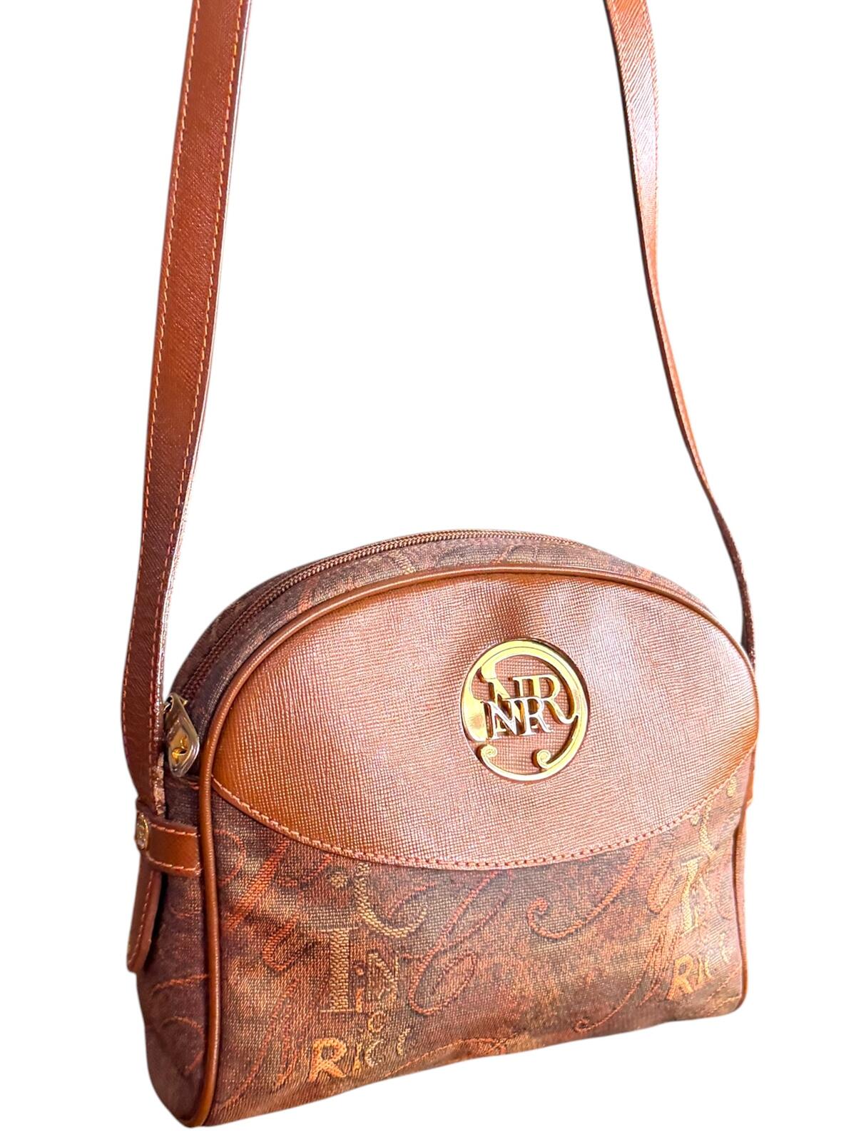 Nina Ricci Brown Leather and Canvas Crossbody Bag