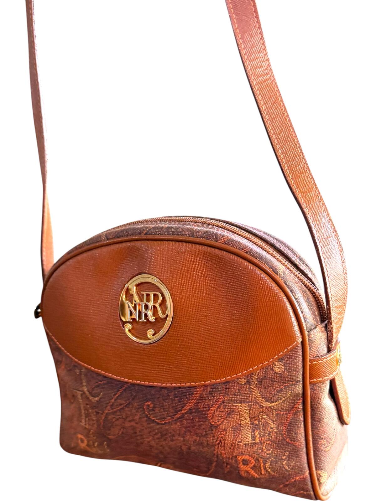 Nina Ricci Brown Leather and Canvas Crossbody Bag