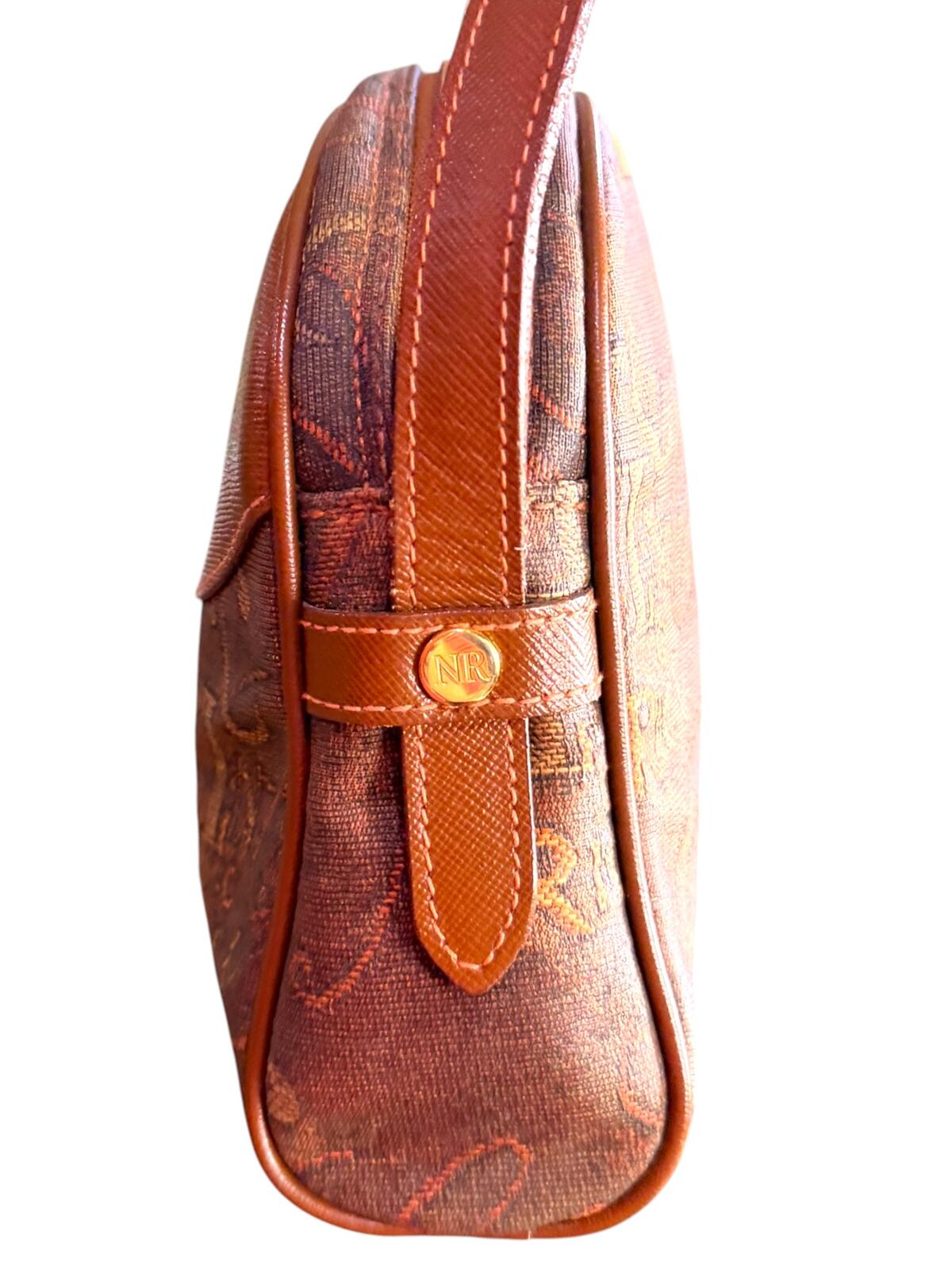 Nina Ricci Brown Leather and Canvas Crossbody Bag