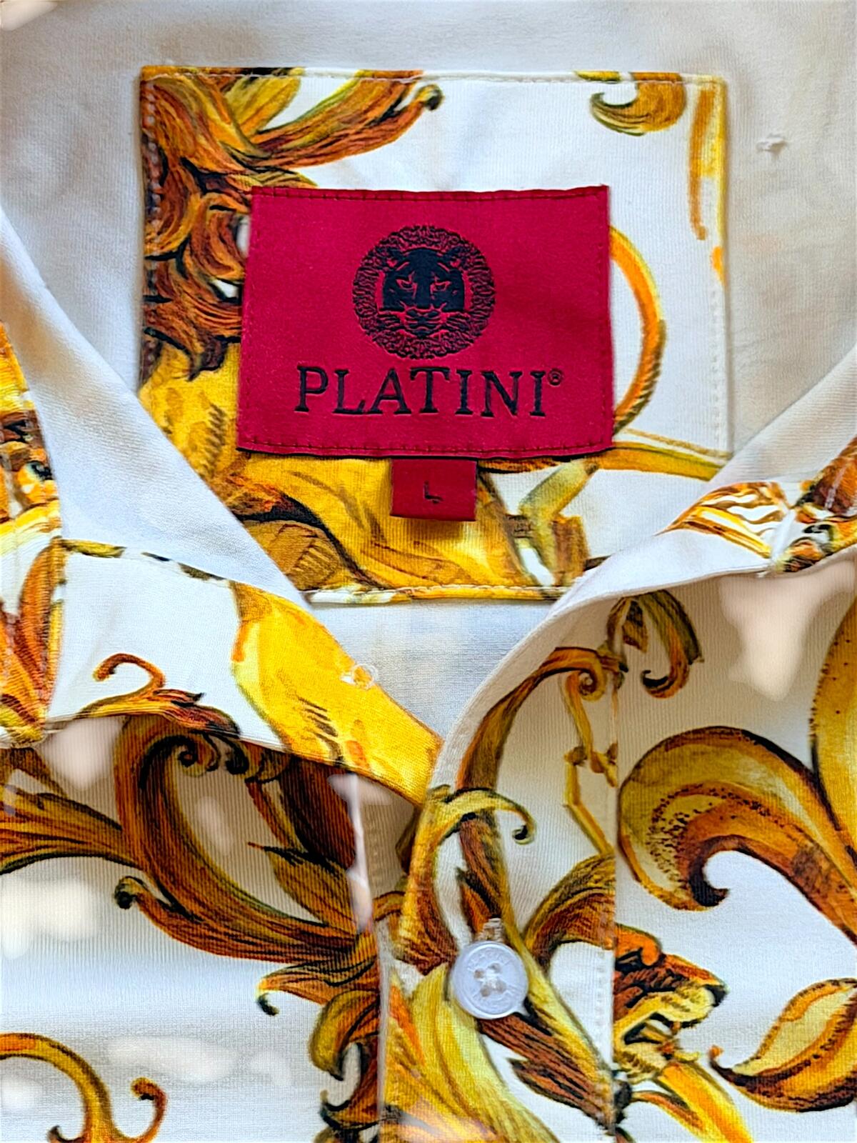 Platini White Polo Shirt with Gold Lion and Chain Print