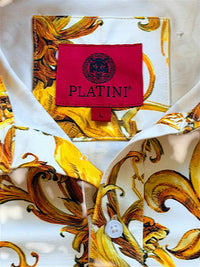Platini White Polo Shirt with Gold Lion and Chain Print
