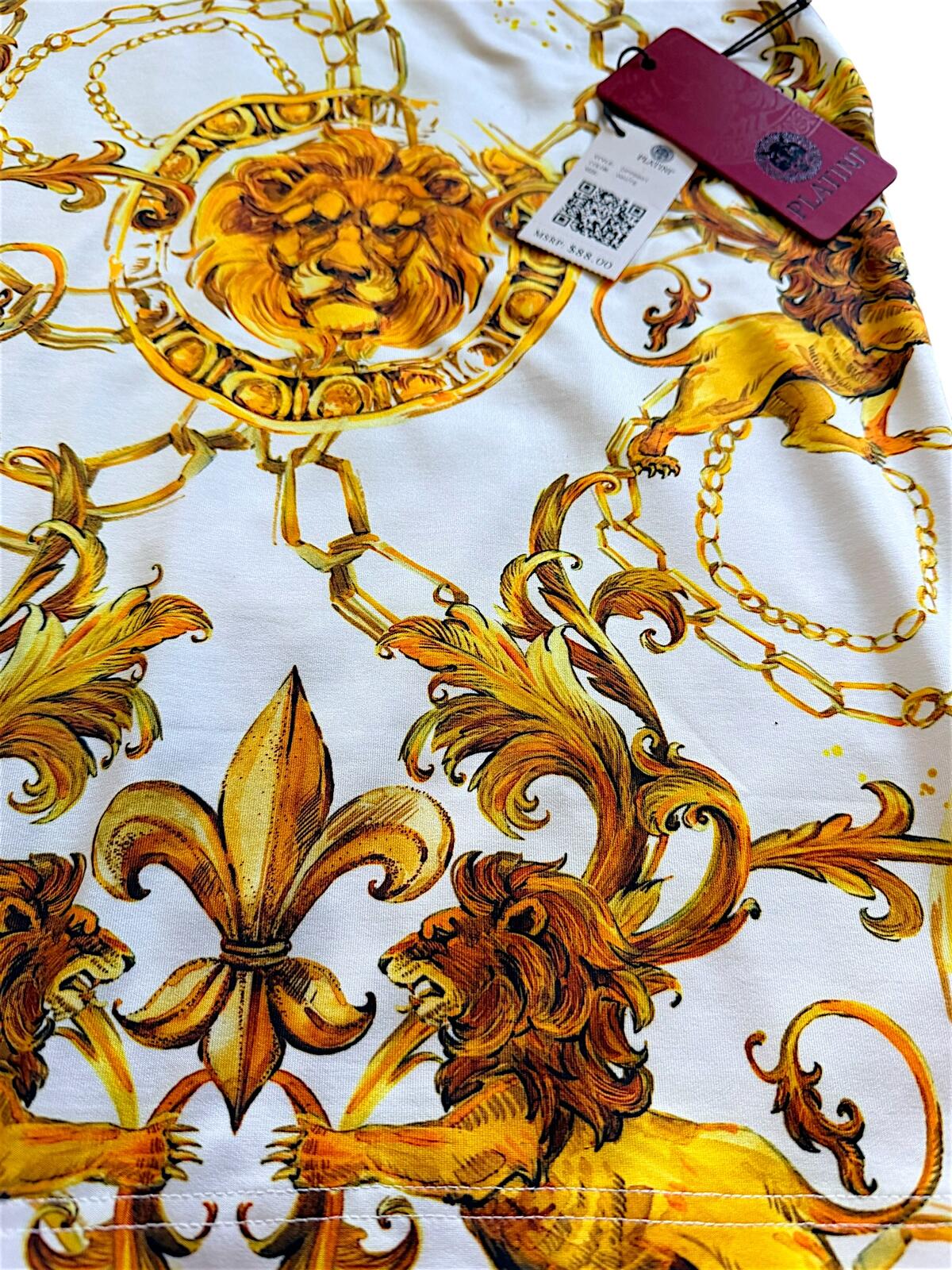 Platini White Polo Shirt with Gold Lion and Chain Print