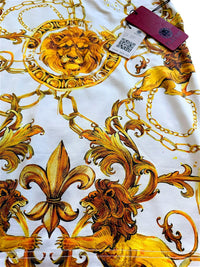 Platini White Polo Shirt with Gold Lion and Chain Print
