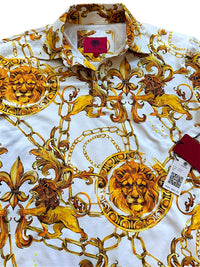 Platini White Polo Shirt with Gold Lion and Chain Print