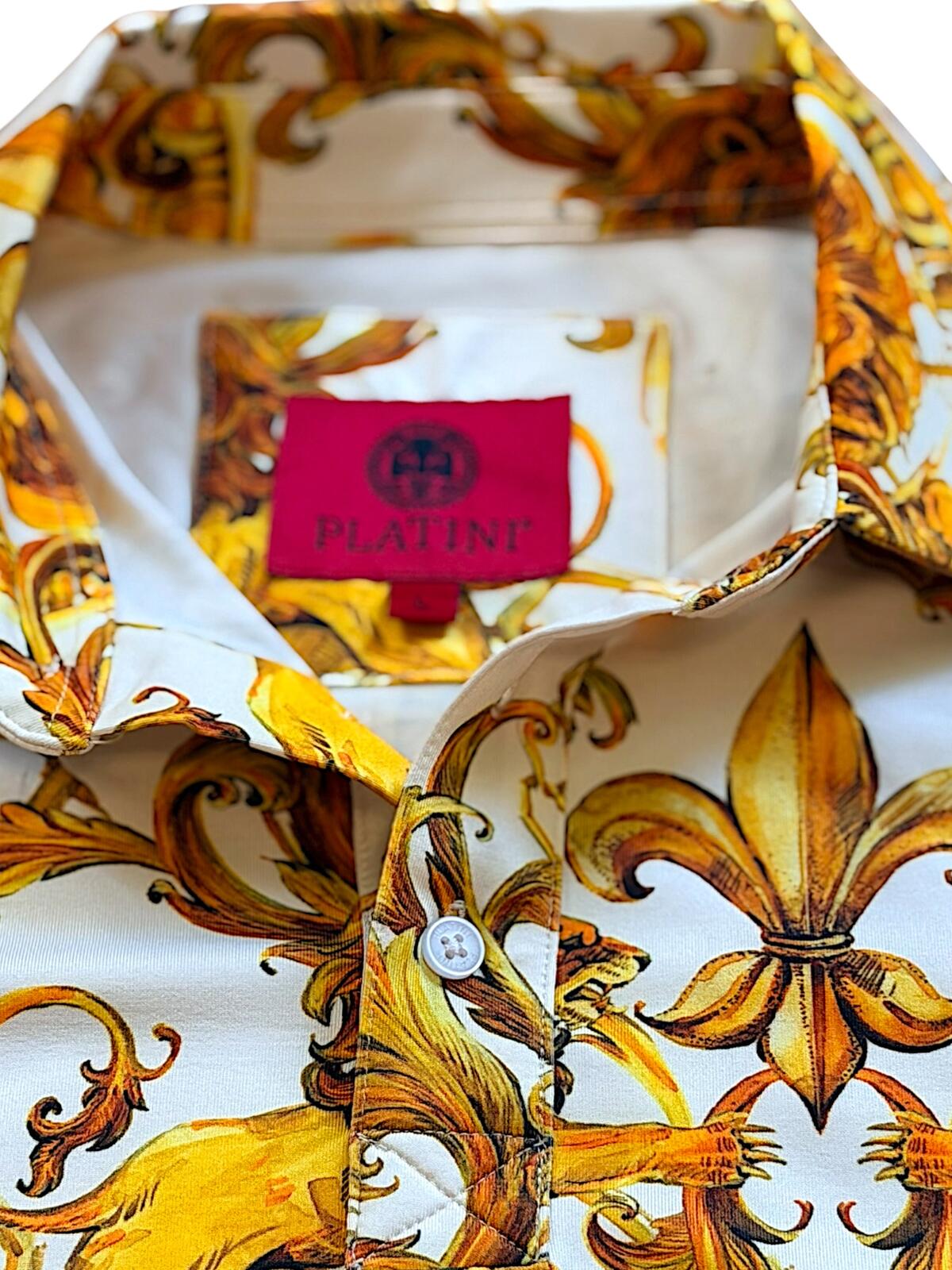 Platini White Polo Shirt with Gold Lion and Chain Print