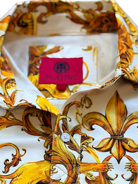 Platini White Polo Shirt with Gold Lion and Chain Print