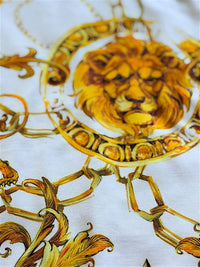 Platini White Polo Shirt with Gold Lion and Chain Print