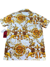 Platini White Polo Shirt with Gold Lion and Chain Print