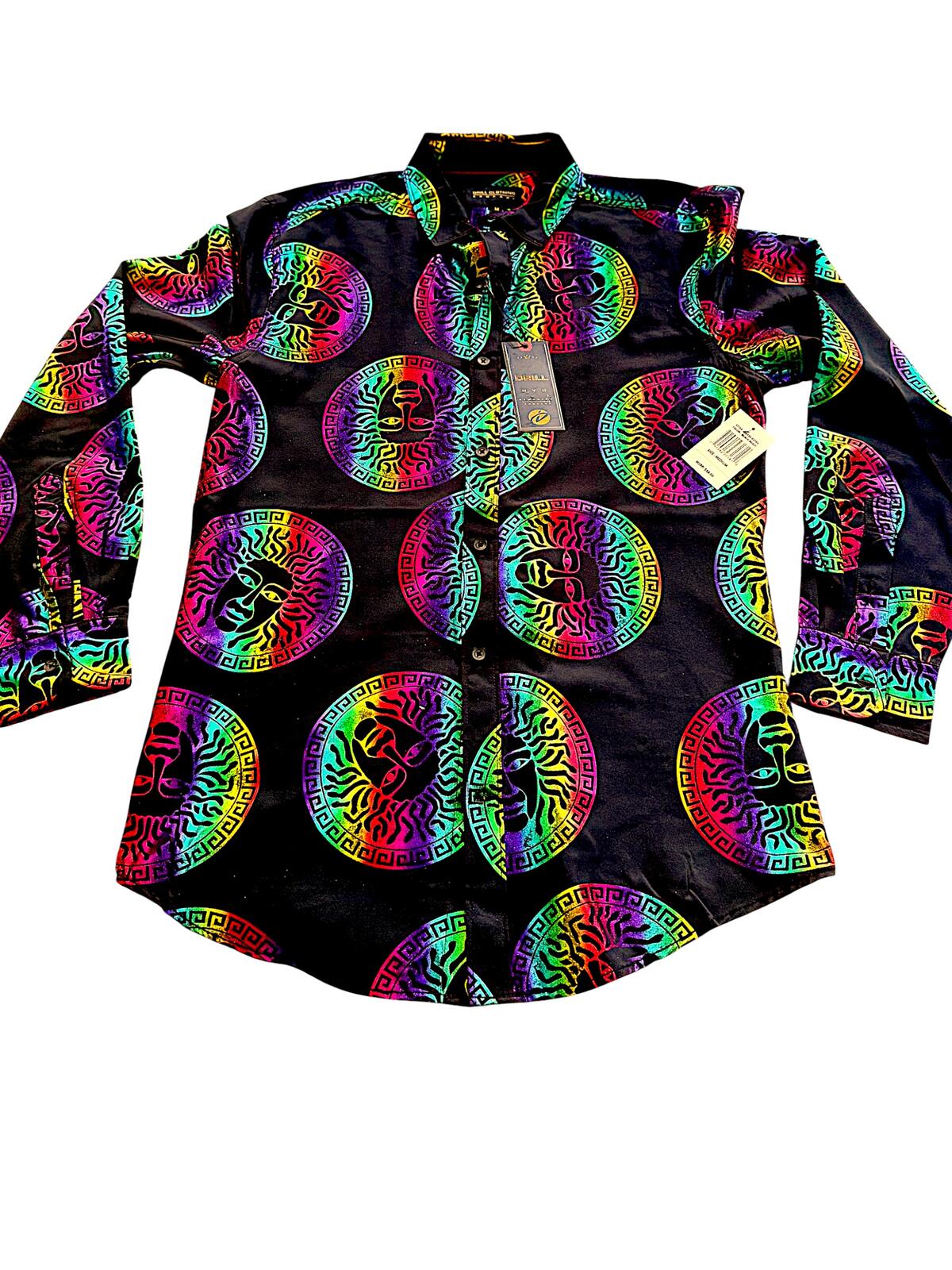 Drill Clothing Men's M Black Multi Color Medusa Head Print Long Sleeve Shirt