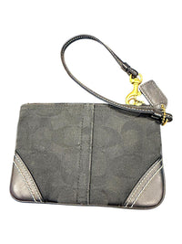 Coach Signature Canvas Zip Wristlet Pouch Black Leather Trim with COA