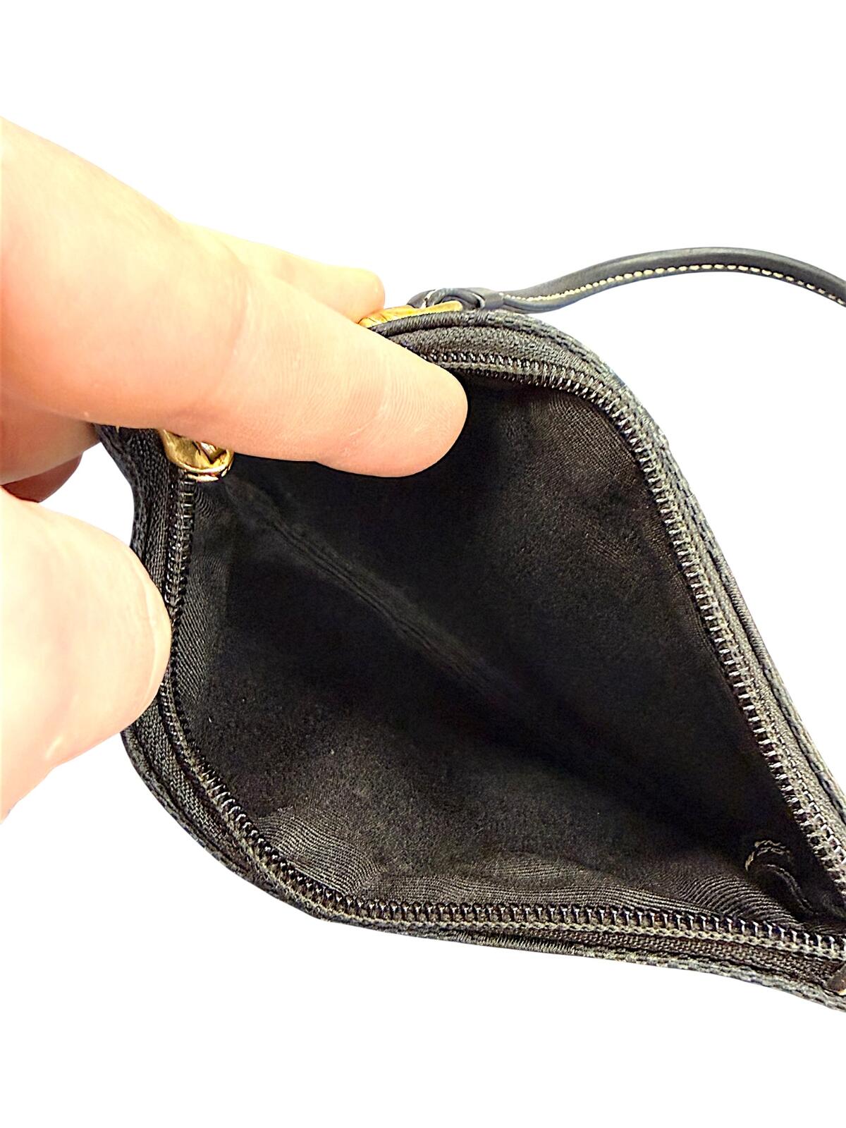 Coach Signature Canvas Zip Wristlet Pouch Black Leather Trim with COA