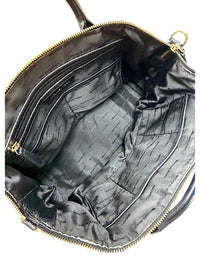 Michael Kors Black Pebbled Leather Zip Top Tote Satchel with MK Charm
