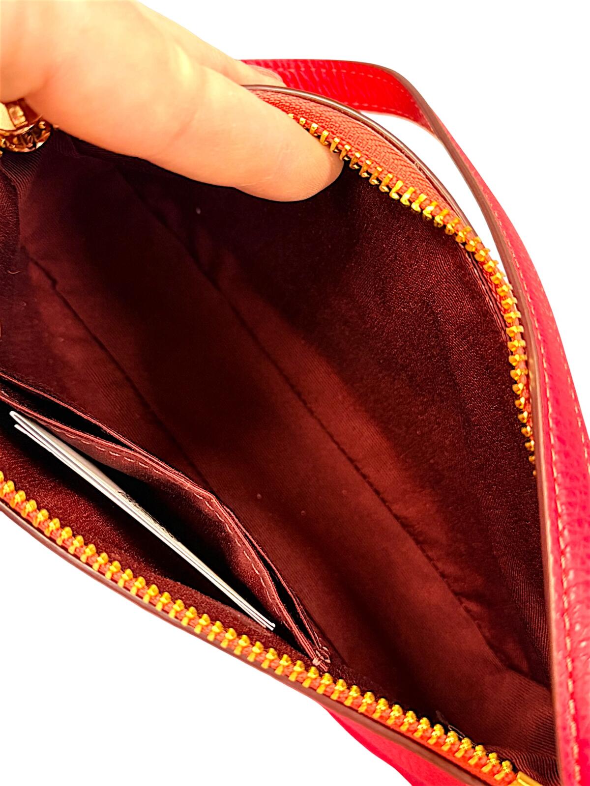 Coach Nolita 19 Pebble Leather Wristlet Carnation Red Gold Tone Pouch NWT