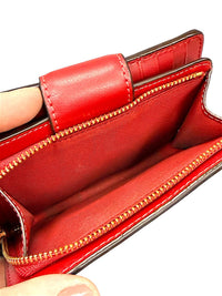 Coach Signature Medium Corner Zip Wallet Brown Canvas Red Leather Trim Gold Tone