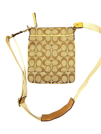 Coach Signature Swingpack Crossbody Bag Khaki Brown Jacquard Canvas Purse