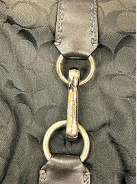 Coach Hamptons Signature Hobo Bag Black Jacquard Canvas Leather Shoulder Purse