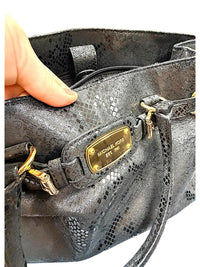 Michael Kors Hamilton Black Python Embossed Leather Satchel Shoulder Bag Gold