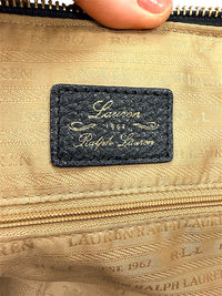 Lauren Ralph Lauren Black Leather Tote Bag with Tan Handles and Strap